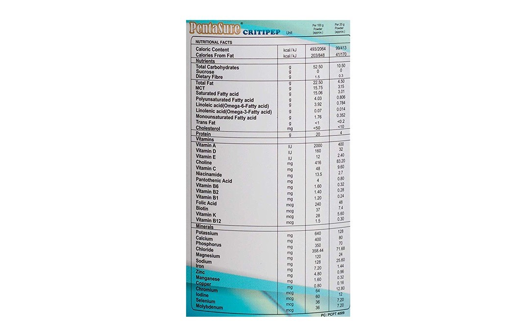 PentaSure Critipep Peptide Diet Creamy Vanilla Flavour   Container  400 grams